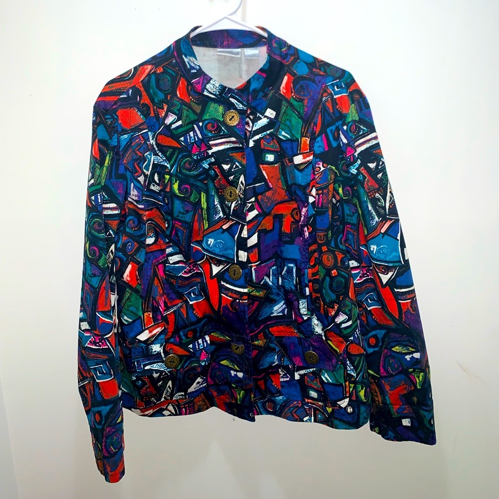 Chico’s Abstract Print Blazer Chicos Sz 3 (16)